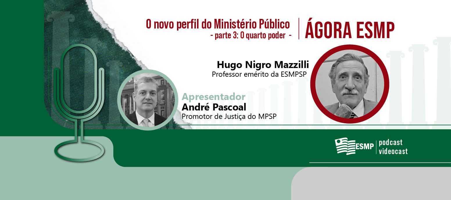 Foto com fundo em tons de verde e branco, com várias colunas gregas em verde bem clarinho, que tem a ilustração de um microfone e foto e nome da entrevistada. Ao lado, está o título do programa. Fim da descrição. 
