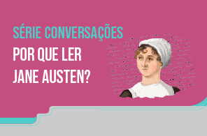  Imagem meramente ilustrativa, de forma quadricular, com fundo rosa e rodapé cinza com borda azul. No centro, estão título da série e ilustração da escritora. Fim da descrição.