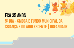 Imagem meramente ilustrativa, de forma quadricular, com fundo salmão e rodapé cinza. No centro, está o título do evento. No topo, à direita, ilustrações coloridas de 3 crianças em balanços. Fim da descrição.